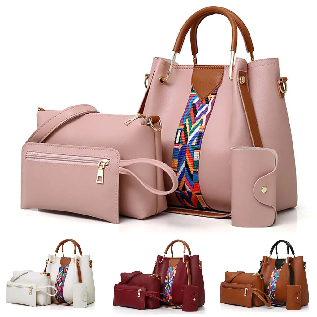 

4Pcs Women Multiple bags Luxury Ladies Printing Retro Pattern Hand Bag Womens Shoulder Bag Card Package Bolsa das senhoras