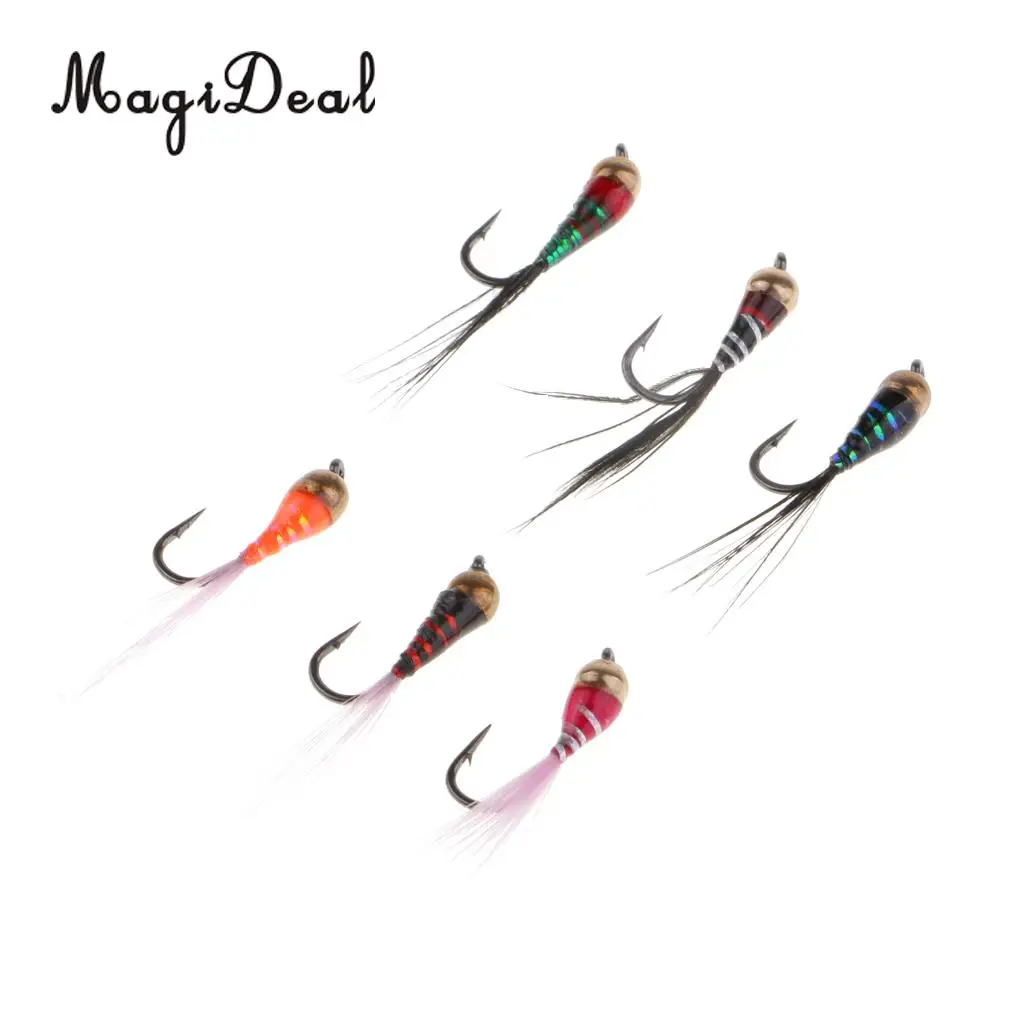 6pcs Brass Bead Head Epoxy Nymph Flies Fast Sinking Fly Fishing Trout Lure Baits