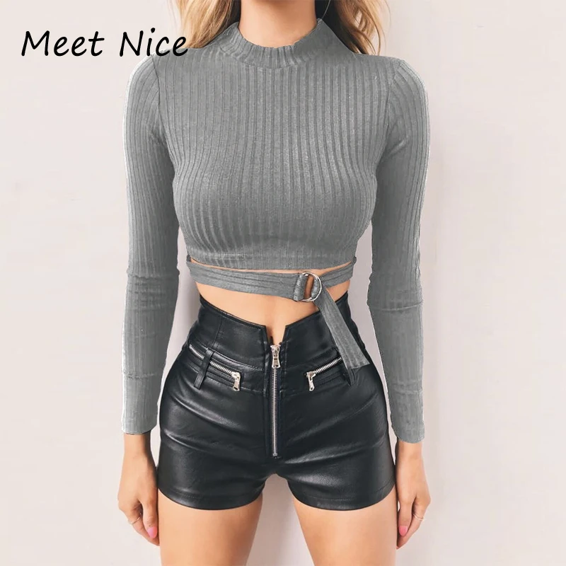 

Sexy T Shirt Women Short Tshirts O Neck Long Sleeve Slim Fit Casual Crop Tops Female T-shirt Top Plus Size camiseta mujer