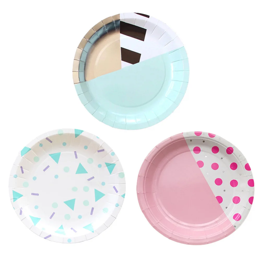 8pcs/set Disposable Tableware Paper Plates for Baby's Shower Christmas