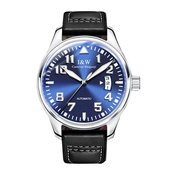 

Carnival IW Men's Classic Business Brand Men's Big Dial Automatic Automatic Wind Watch Automatic Slim Waterproof Leather Strap