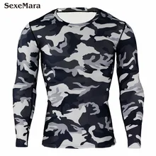 Sexemara Бодибилдинг Колготки для новорождённых Фитнес Для мужчин футболка камуфляж Военная Униформа быстросохнущая Camo с длинным рукавом Crossfit сжатия Для мужчин рубашка