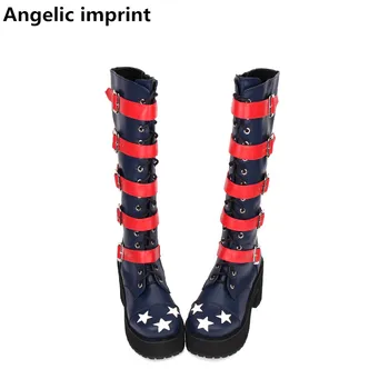 

Angelic imprint mori girl motorcycle punk boots lady lolita Boots woman high heels pumps Women party shoes 33-47 10cm buckles