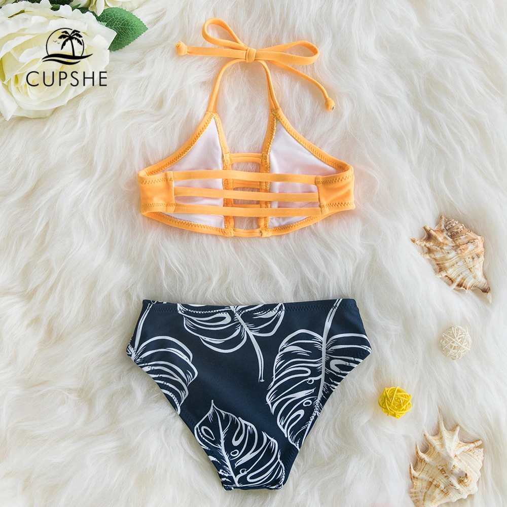CUPSHE/Желтое Бикини с лямкой на шее для маленьких девочек и детский купальный