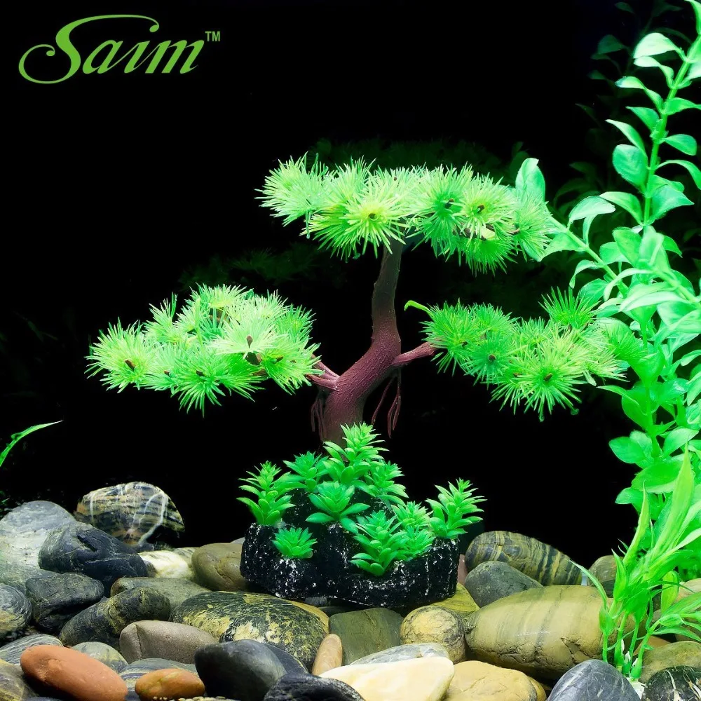 7" Saim Aquarium Acuario Artificial Pine Tree Plastic Plant Decor for