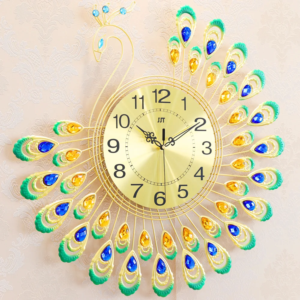 

Oversized Peacock Wall Clock European Living Room Personality Creative Fashion Clocks Bedrooms Mute Art Luminous Quartz Clock