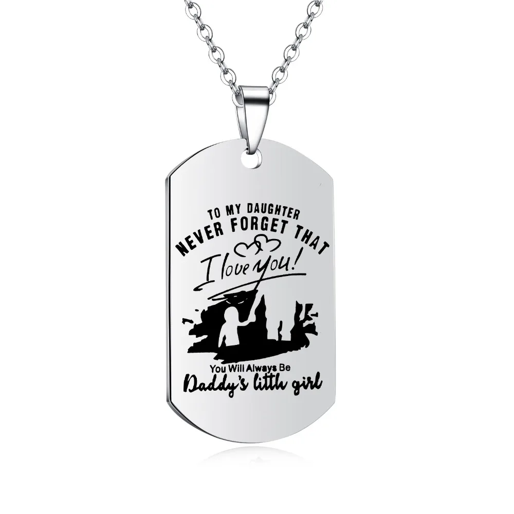 

To My Daughter Stainless Steel Women Military Dog Tags Free 60cm Chain Unique Designer Necklace Pendant Daddy's Gift