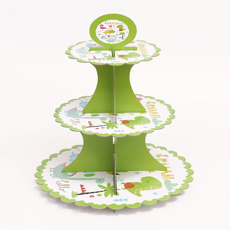 

1set Cartoon Dinosaur 3 Tier Kids Birthday Supplies Cardboard Cupcake Paper Stand Plates Party Cake Holder Party Decoration