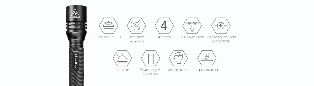 Светодиодный вспышка светильник, Zanflare F2 Cree XP-G2 светодиодный фонарь, IP68 водостойкий Мощный тактический фонарь вспышка светильник, 4 светильник режимы 4500-5000K