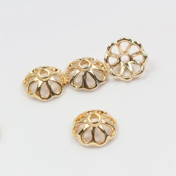 

KC Gold color flower end beads cap hollow out gold torus beads hat for DIY jewelry accessories 10mm 50pcs