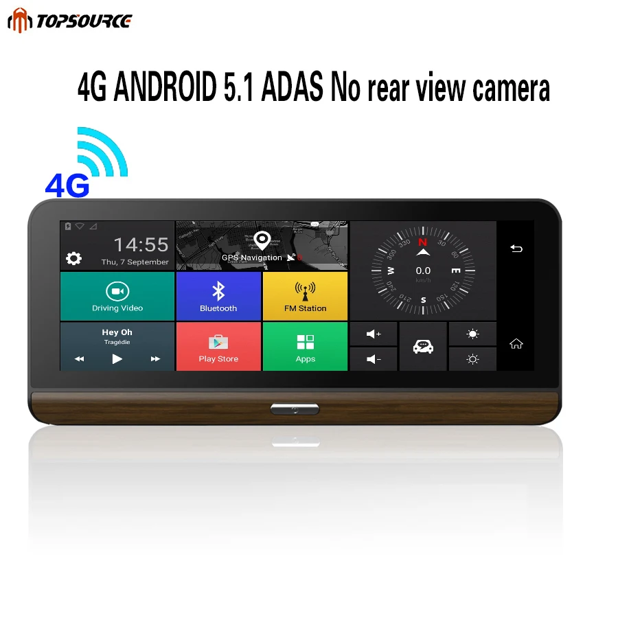 TOPSOURCE 4G Suppor Автомобильный видеорегистратор с поддержкой плюс 8 дюймов Android 5,1 gps BT Dash Cam Регистратор Видео рекордер с двумя камерами s - Название цвета: 4G Without rearCam