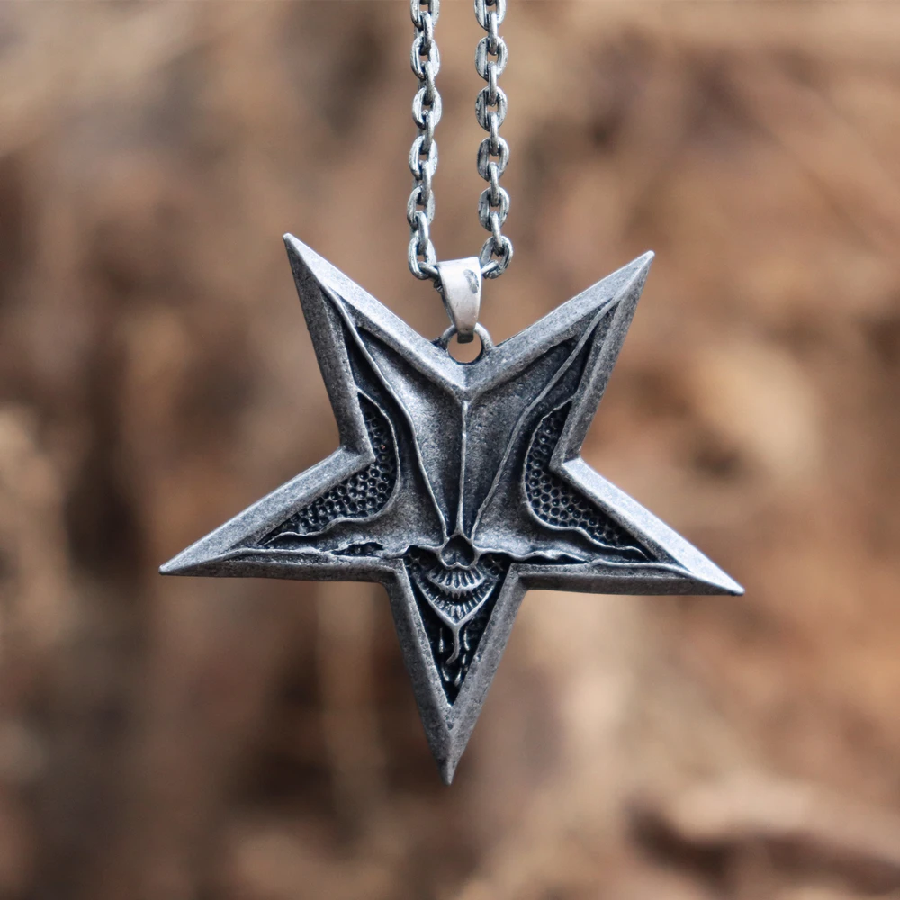 

Vintage Mens Satanic Satan Inverted Pentagram Skull Necklaces Demon Chaos Star Pendant Women Gothic Punk Jewelry