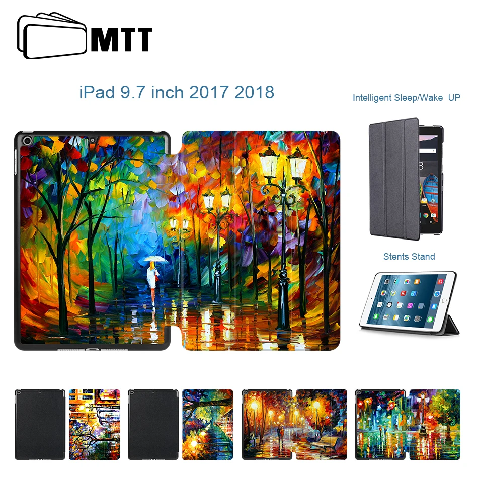 

MTT Tablet Case For iPad 9.7 inch 2018 Oil Painting PU Leather Smart Cover for iPad 9.7'' Coque funda A1822 A1823 A1893 A1954