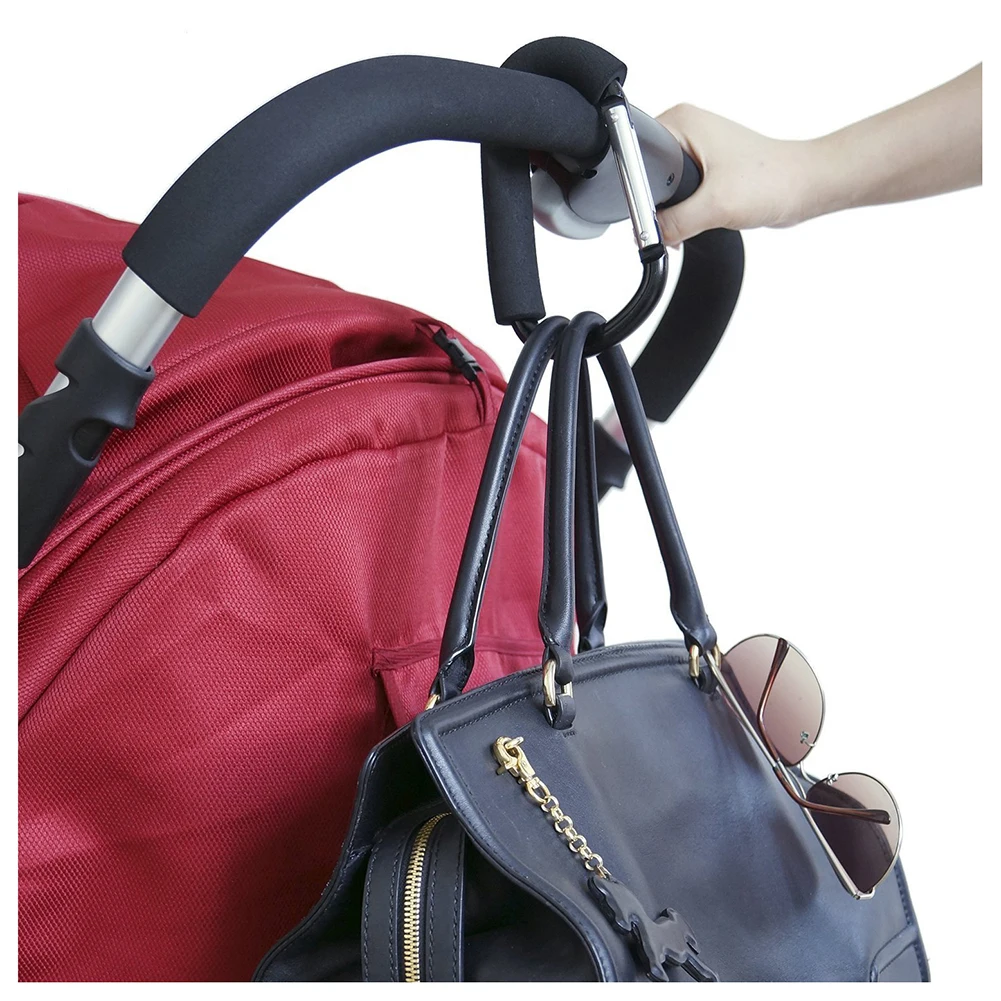 Beli ABWE Terbaik Penjualan Set untuk Pram Stroller Kait Multi Purpose Heavy Duty D ring Klip untuk Menggantung Popok, belanja Tas (Hitam)