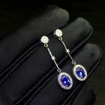 

shilovem 925 silver sterling natural tanzanite Drop Earrings trendy fine Jewelry women new 4*6mm new gift jce040601agts