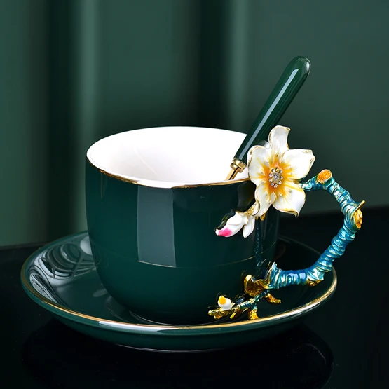 3D цветная эмалированная Кружка набор фарфоровых цветки персика чайное молоко КОПО китайская кость креативная посуда для напитков друг свадьба
