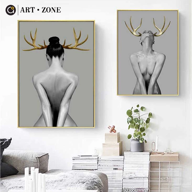 

ART ZONE Nordic Nude Portrait Painting Wall Art Human Body Canvas Painting Living Room Bedroom Decor Picture No Frame Poster