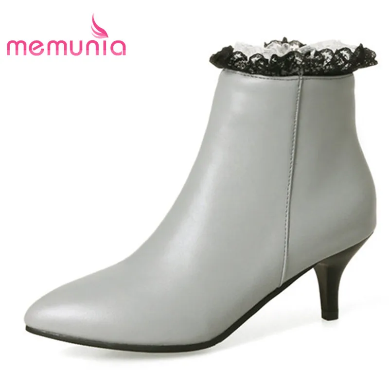 

MEMUNIA 2018 new ankle boots sweet ruffles fashion pointed toe boots autumn winter women boots big size 32-47