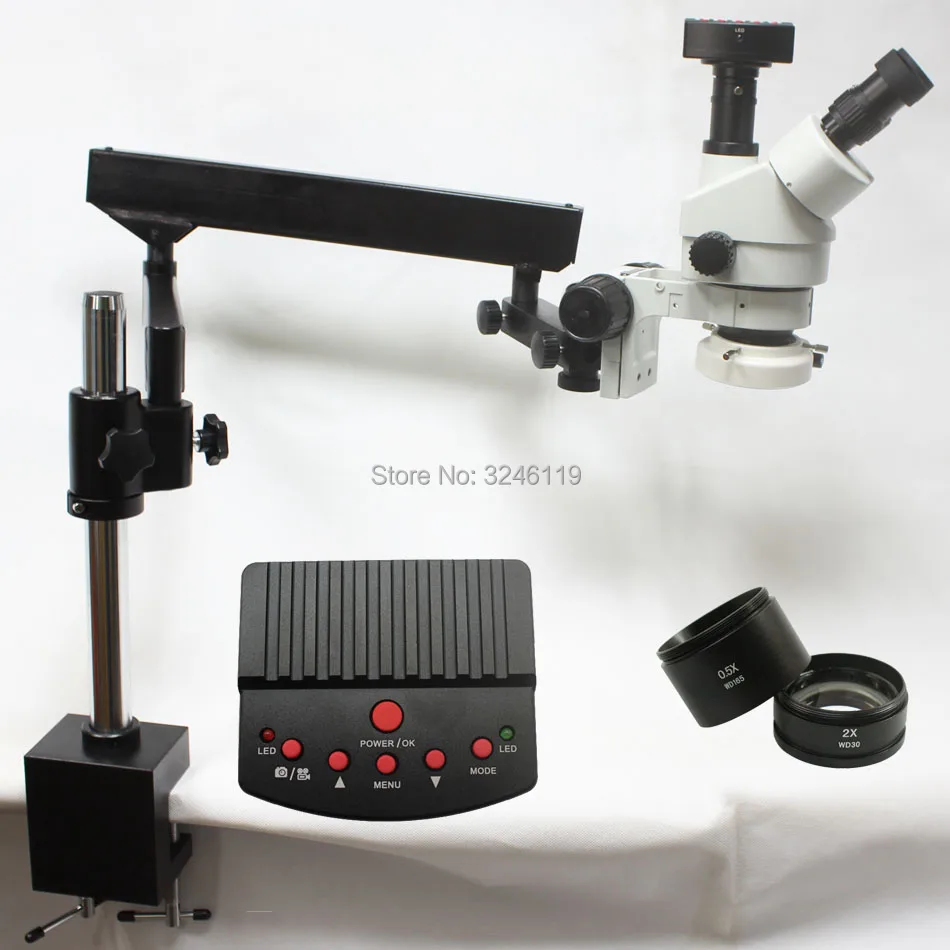 7X 90X Trinocular Industrial Inspection Microscope Long Arm Clamp Large Stereo Table Stand+16MP