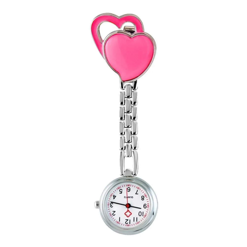 Pocket Medical Nurse Fob Watch Women Dress Watches Clip on Pendant Hanging Quartz Clock Peach Heart 3