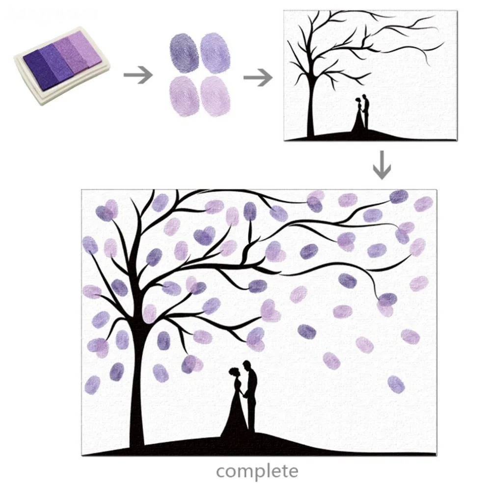 DIY Fingerprints Painting Wedding Guest Signature Tree Decor Canvas