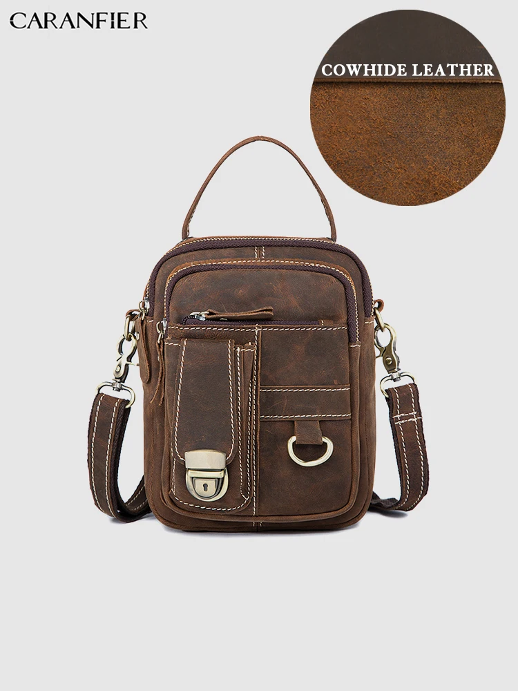 

CARANFIER Mans Chest Bags Genuine First Layer Cowhide Leather School Weekend Bags Vintage High Quality Multi Function Travel Bag