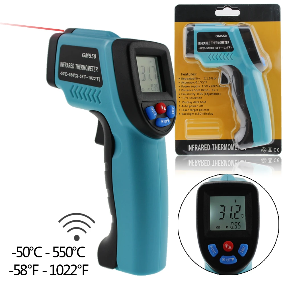 

Non-Contact IR Infrared Digital Temperature Temp Thermometer Laser Point Gun -50 to 550 Centigrade Thermometer Laser Point Gun