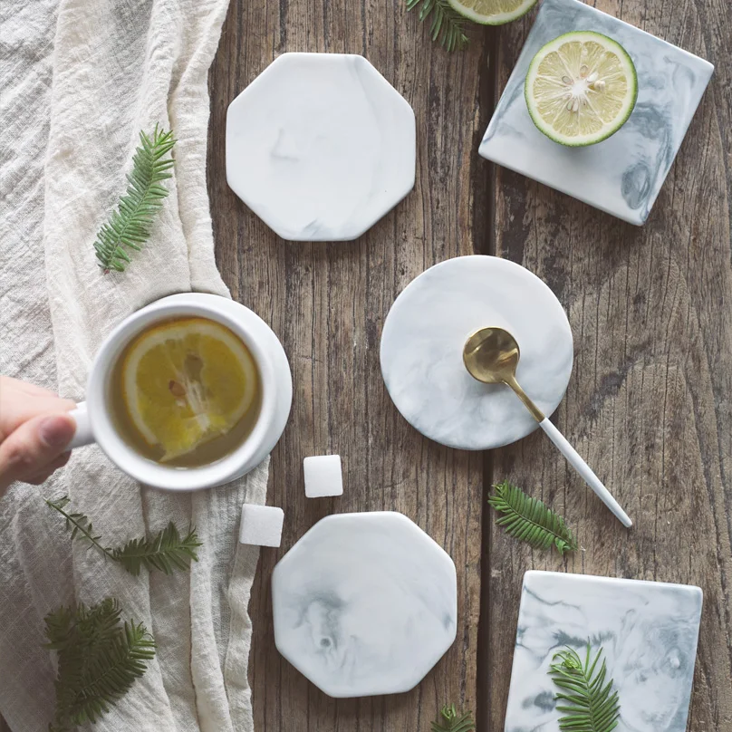 European Marble Pattern Ceramic Drink Coaster Coffee Cup Mat Tea Pad Dining Hard Table Placemats Table Decoration Accessories