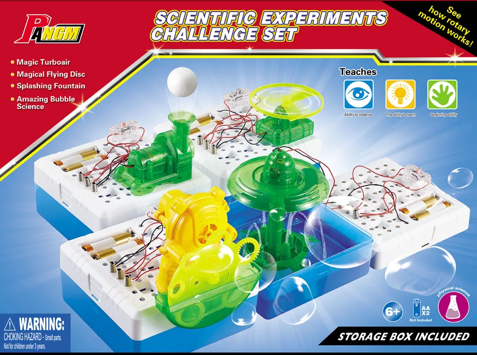 

Build a Bubble Maker,Splashing Fountain,Flying disc,TurboAir 4 scientific experiments challenge set DIY Circuit Science Kit