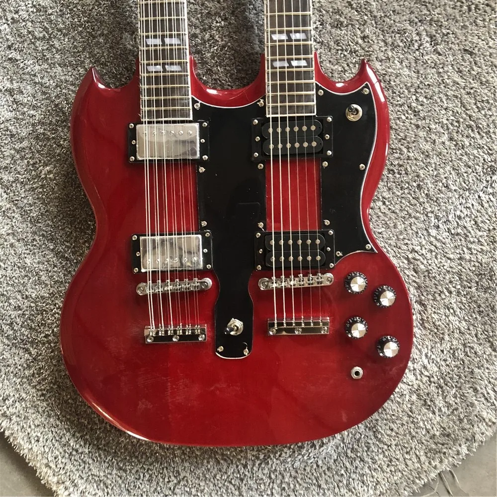 

Kaiyun Factory custom high quality 12 string +6 string double head electric guitar. Wine red.SG guitar.100% original pictures