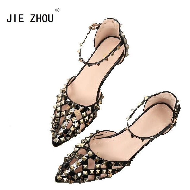 

High Quality Luxury Brand Shoes New 2018 Summer Elegant Women Rivet Shoes Fashion Women Pointed toe Flats