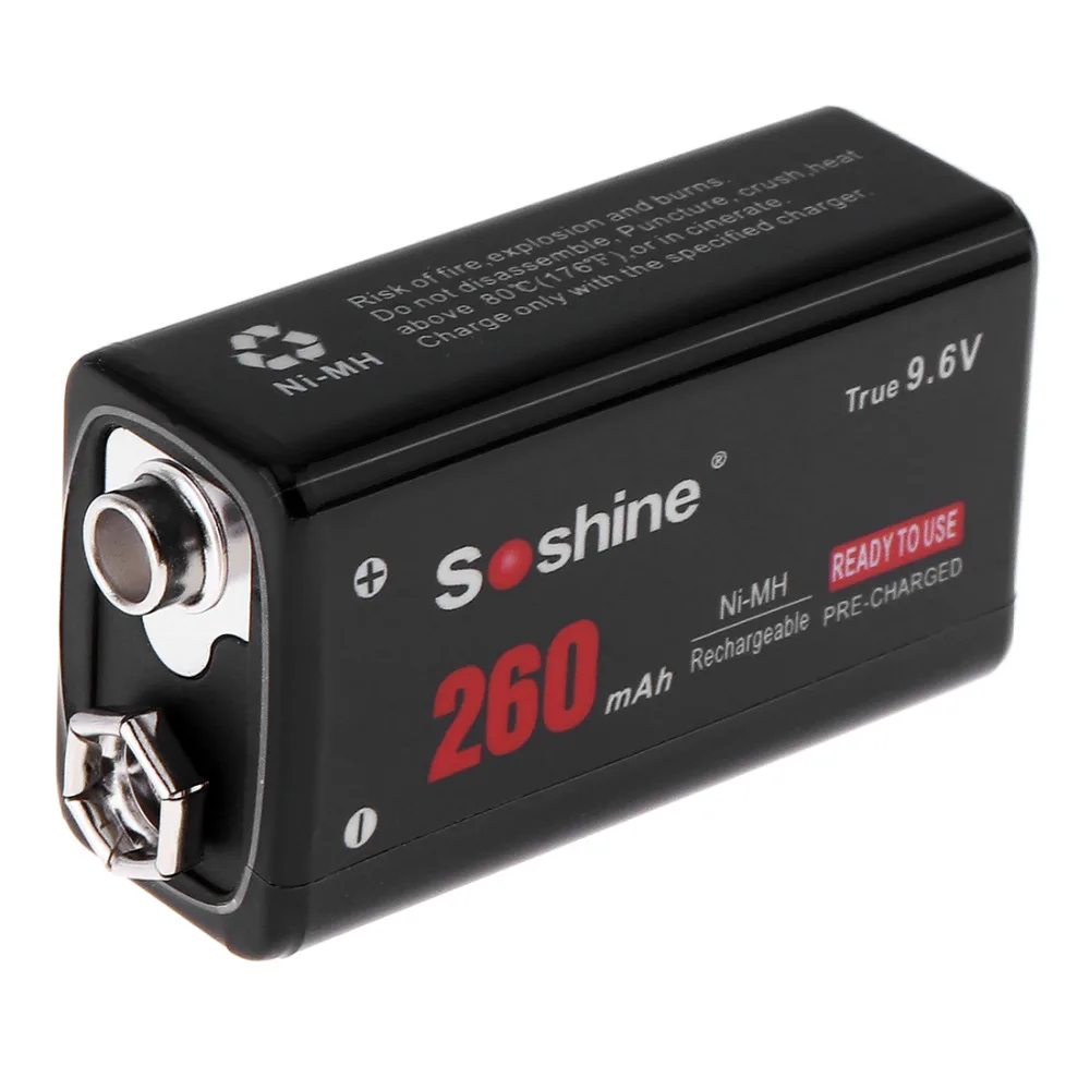 Soshine 260 мАч 9 В 6F22 аккумулятор Ni MH NiMH перезаряжаемый + Портативный Футляр для