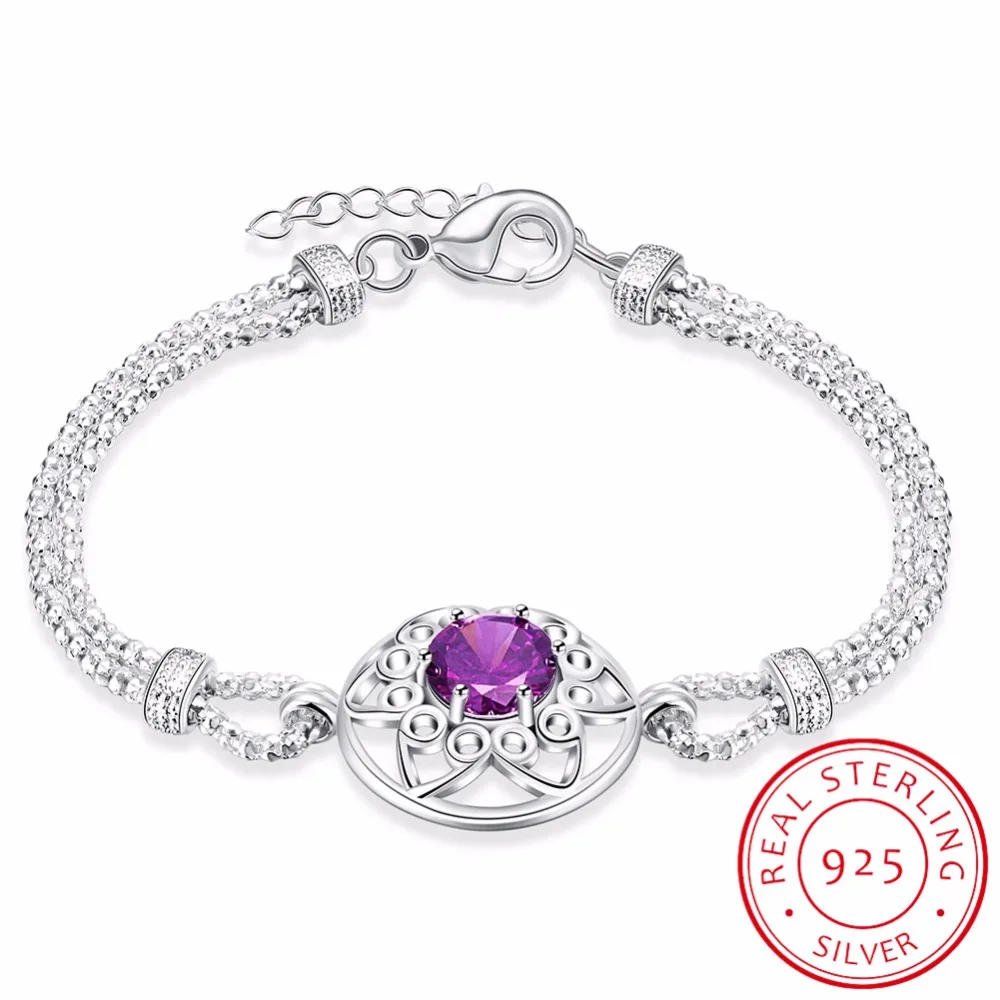 

LEKANI Woman's Fine Jewelry 925 Sterling Silver Magen David Star Charms 20cm bracelet bangle Pulseiras de Prata For Female gift