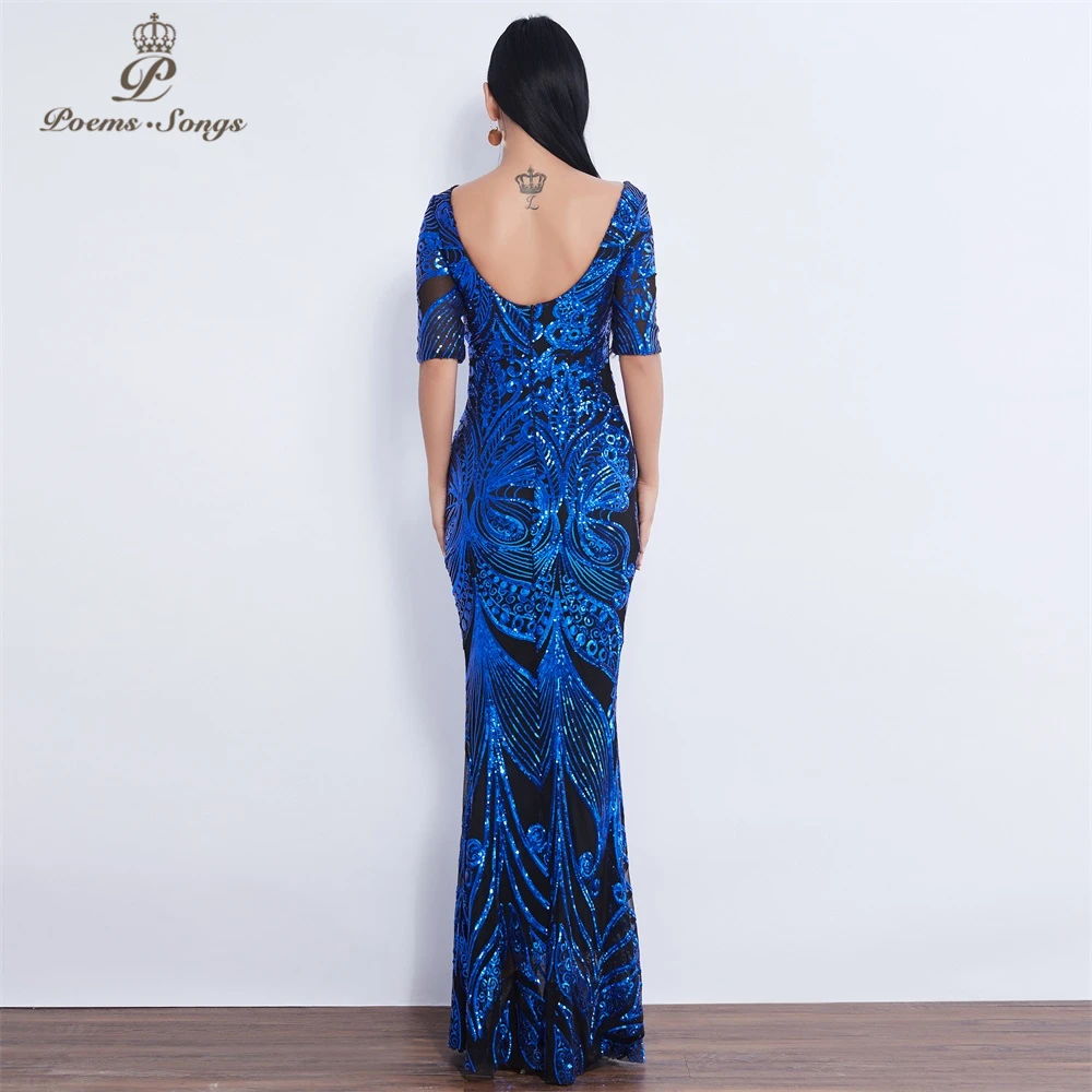 Half sleeve Butterfly style Sequin Evening dress vestido de festa formal mermaid vestido de noche robe de soiree prom dress