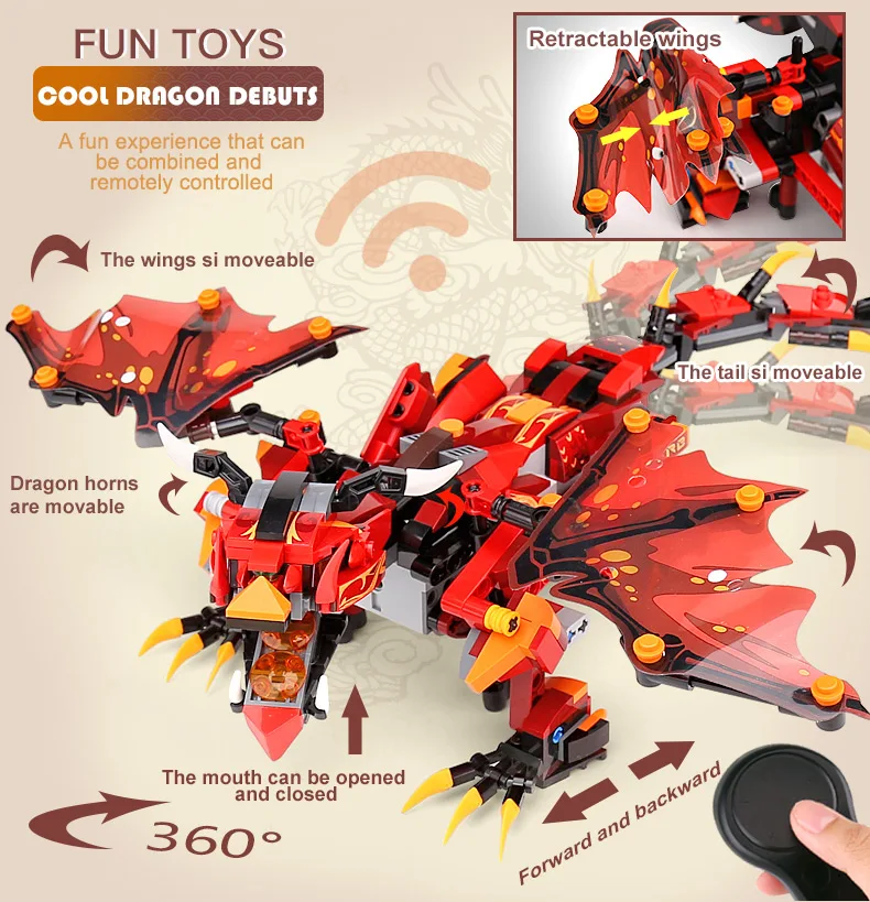 Роботы для детей с дистанционным управлением Дракон робот Дракон рыцарь строительные блоки День рождения Рождественский подарок RC Игрушки для мальчиков