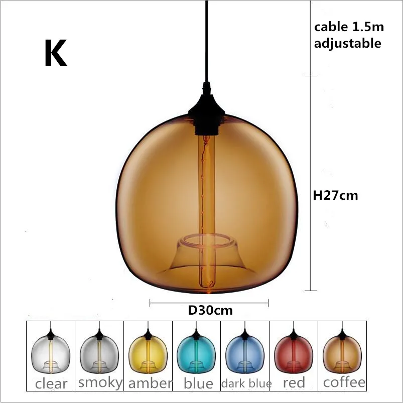 Подвесной светильник с лампочкой Эдисона для спальни и ресторана, простой подвесной светильник в скандинавском стиле, современный винтажный подвесной светильник из цветного стекла, подвесной светильник ing - Цвет корпуса: K
