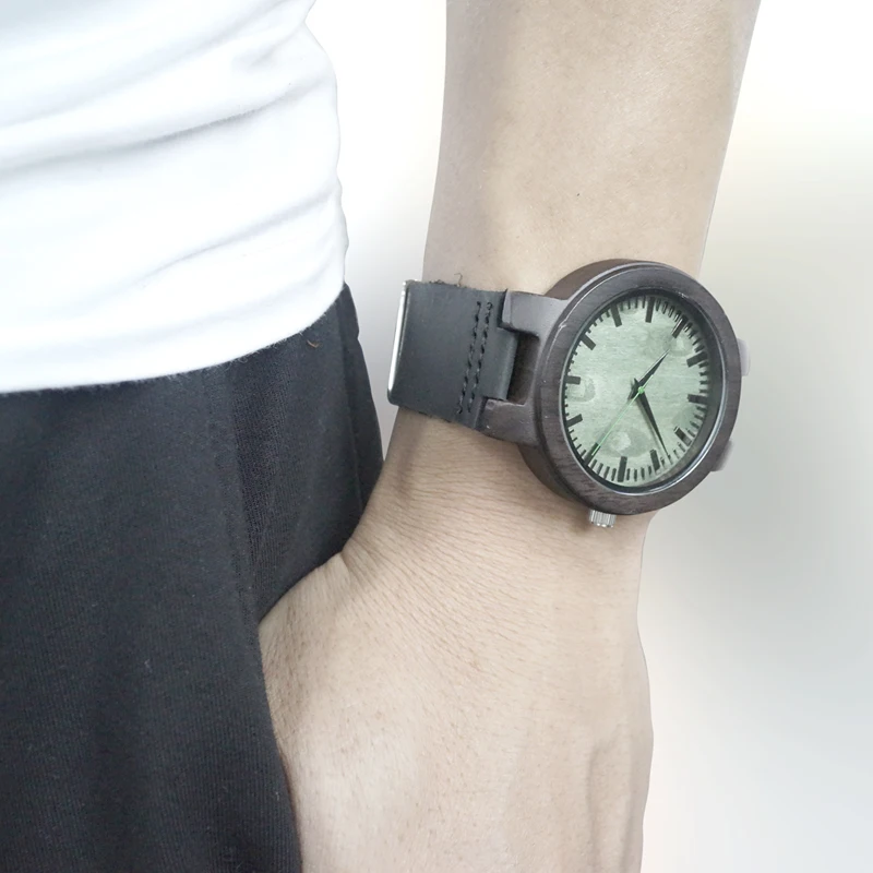 BOBO BIRD Men's Ebony Wood Design Watches Green Dial Timepiece Genuine Leather Quartz Watch for Men Wrist Watch BOBO BIRD Men's Ebony Wood Design Watches Green Dial Timepiece Genuine Leather Quartz Watch for Men Wrist Watch