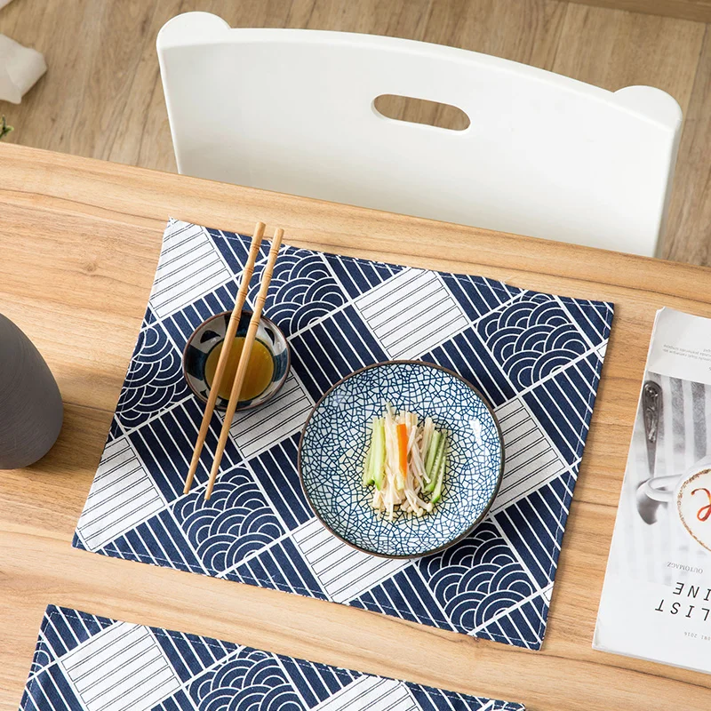 Kitchen Table Mats Cotton Linen Table Napkin Double Layer Totem Pattern Decorative Placemats Rectangular Anti-scalding Pad