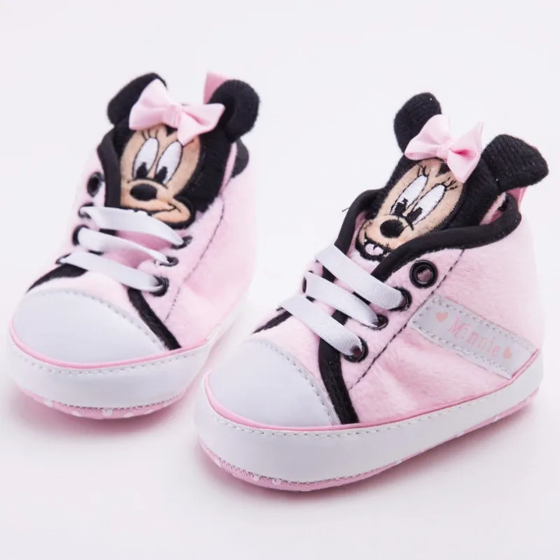 Милые брендовые Детские кроссовки с Минни Микки детская кроватка обувь для маленьких мальчиков и девочек, для первых прогулок, нескользящая Мягкая подошва, Sapatinhos, Размер 0-18 M