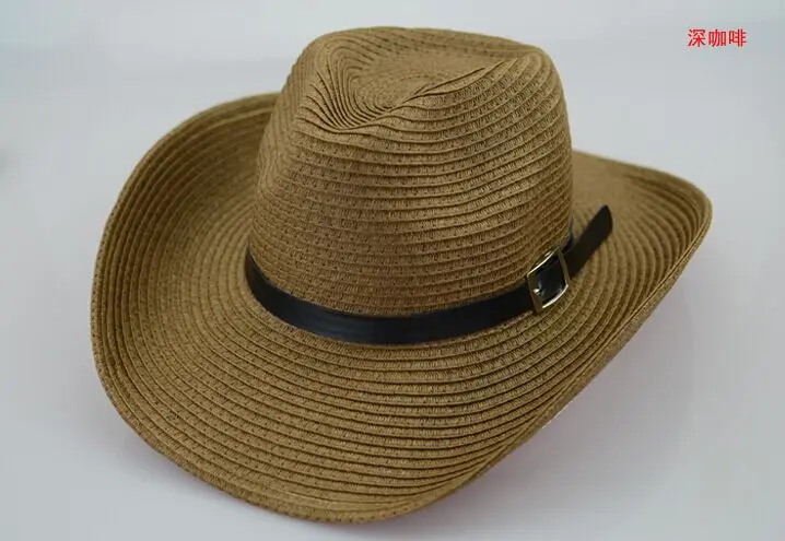 10 шт.,, Лето-k061, короткий пояс, украшенный ковбойской соломенной детской пляжной шляпой, Детская уличная шапочка для отдыха - Цвет: Коричневый
