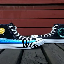 Вэнь оригинальная обувь Ручная роспись Sneaekrs дизайн на заказ водный шар Мужские Женские высокие черные парусиновые кроссовки