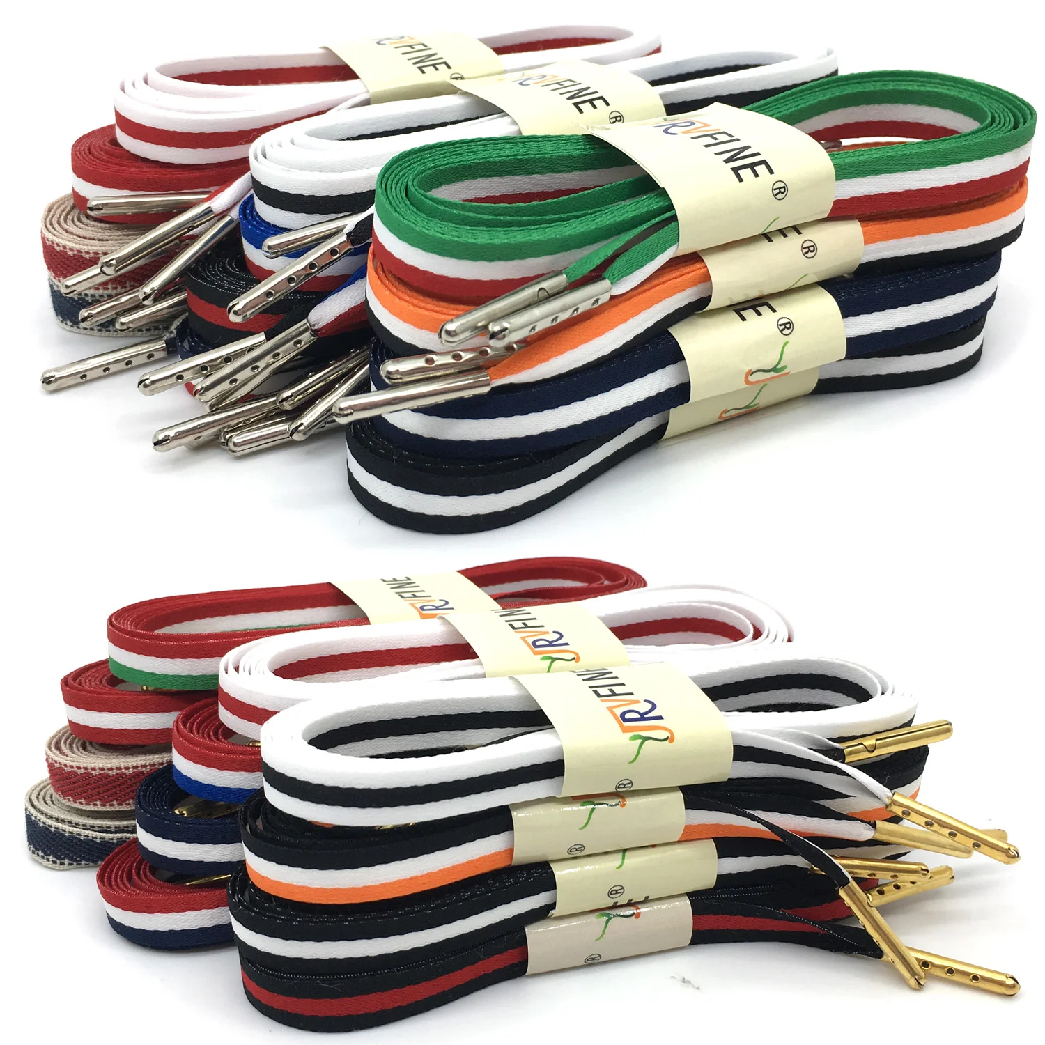YJRVFINE 2 Pair Thin Flat 2/5'' Wide Shoelaces with Metal Tips Red White Colored String for Canvas Shoes Colored Shoe Laces Rope