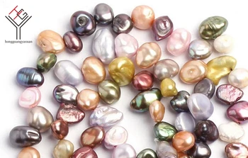 

One Strands Real Pearl 8mm Bright Multi-color Pearl Irregular Flat Natural Freshwater Pearl loose beads 35cm / 15inch
