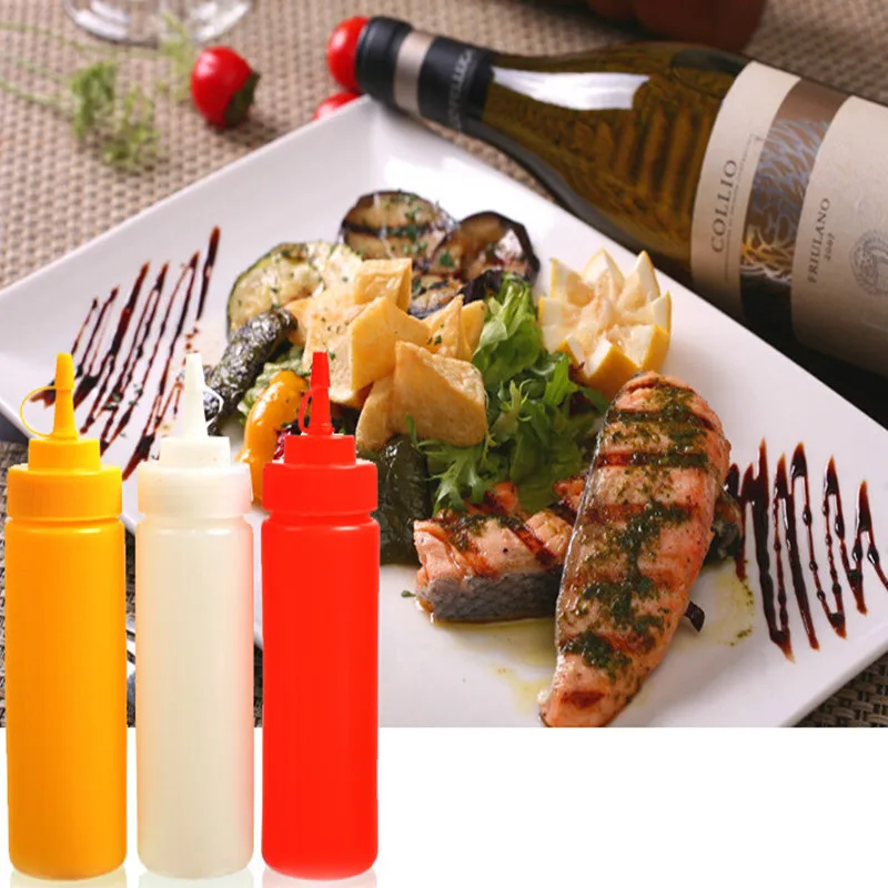 3Pcs Plastic Squeeze Spray Condiment Bottle Top Dispenser Ketchup