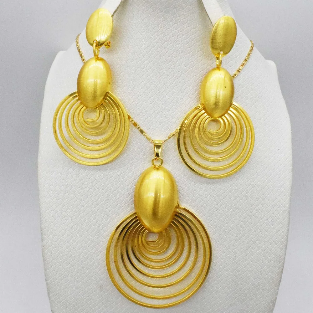 

HOT Fashion wedding Dubai Africa Nigeria African Jewelry set gold-color necklace Earrings romantic woman Bridal Jewelry Sets