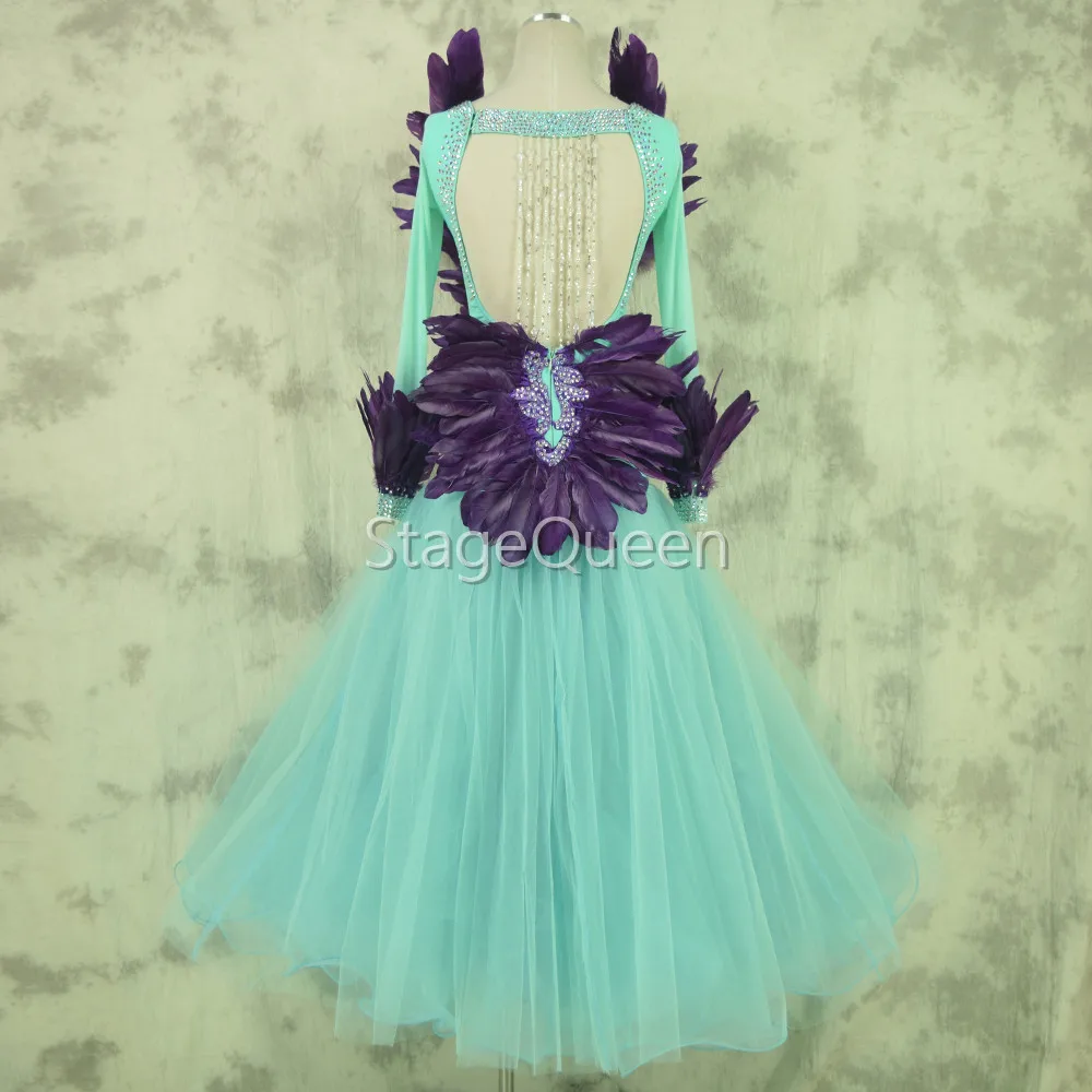 

High Quality Feather Modern Waltz Tango of 2019 Ballroom Standard Ballroom Dress, Girls and Women ballroom Competition Dancewear