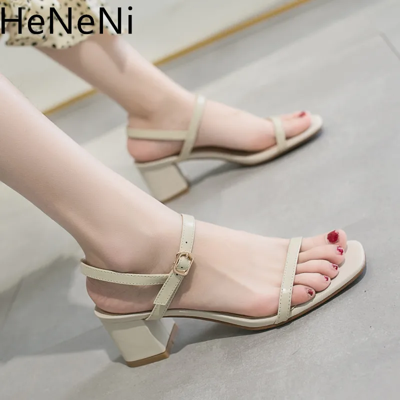 

Summer Genuine Leather Women Ankle Strap Gladiator Sandals peep toe Women Shoes Thick Heel Party sandalias mujer 2019 size 34-40