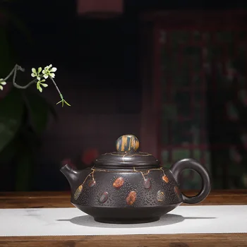 

Yixing Pottery Teapot Famous Full Manual Imitate Old Kettle Of Lu Yao Chen Riverstones Yixing Teapot Travel Tea Set Customized