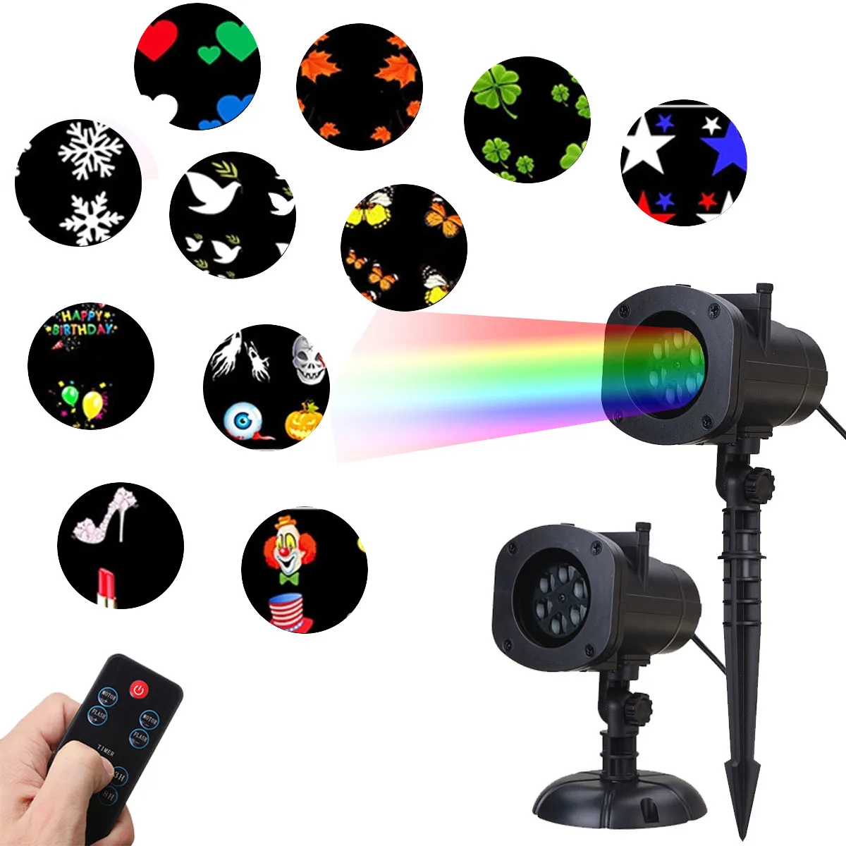 

6 Color LED Lights Christmas Waterproof Projection Light+12 Pattern Cards+Remote Control EU/US/UK/AU Plug Flash Stage Lighting