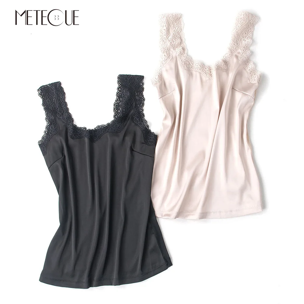 

Sexy Backless Lace Stitching Women Satin Camisole Casual Imitation Silk Bottoming Woman Camis Multi Color Inner Tops Summer 2019